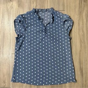 White and Light Blue Polka Dot Blouse